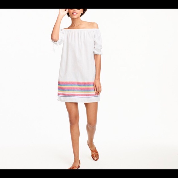J. Crew Dresses & Skirts - J Crew White Off the Shoulder Rainbow Bottom Dress